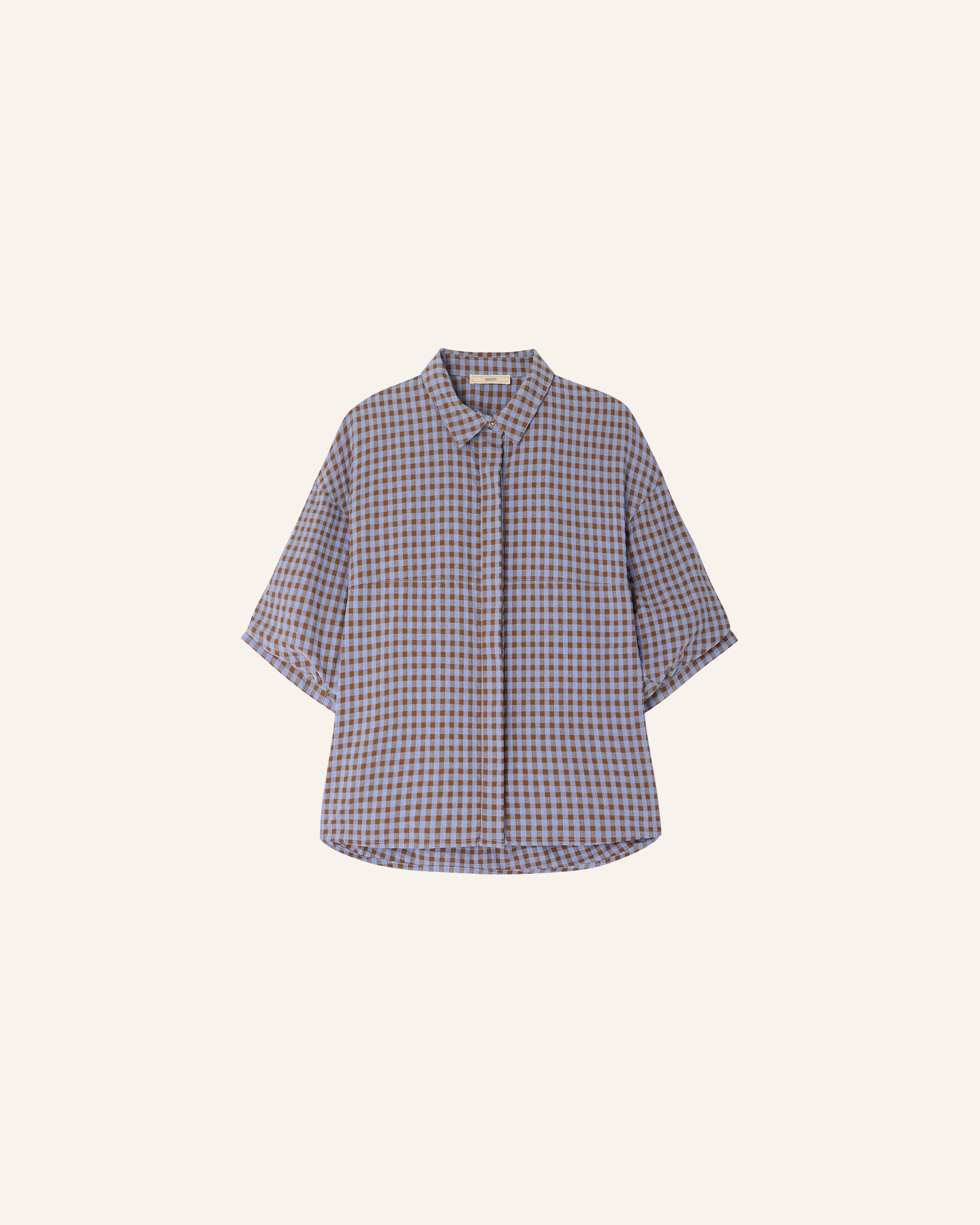 【SUNSEA】 14ss Gingham Long Tee Blouson FLORENTINA Amberazul | Shirt | SESSÙN Official website